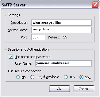 SMTP SECURITY SETTINGS ON THUNDERBIRD 2.0