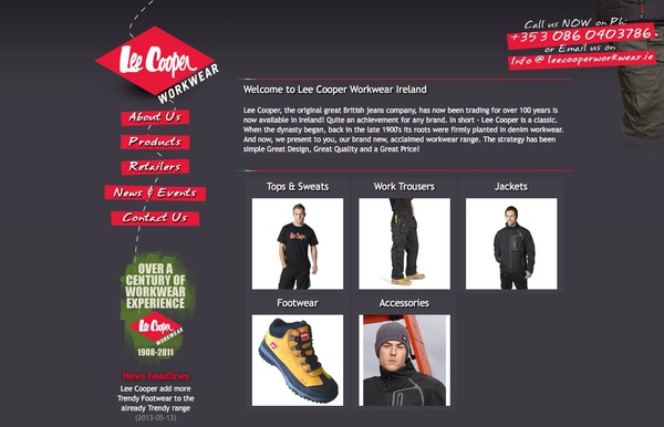 Website for Lee Cooper Workwear